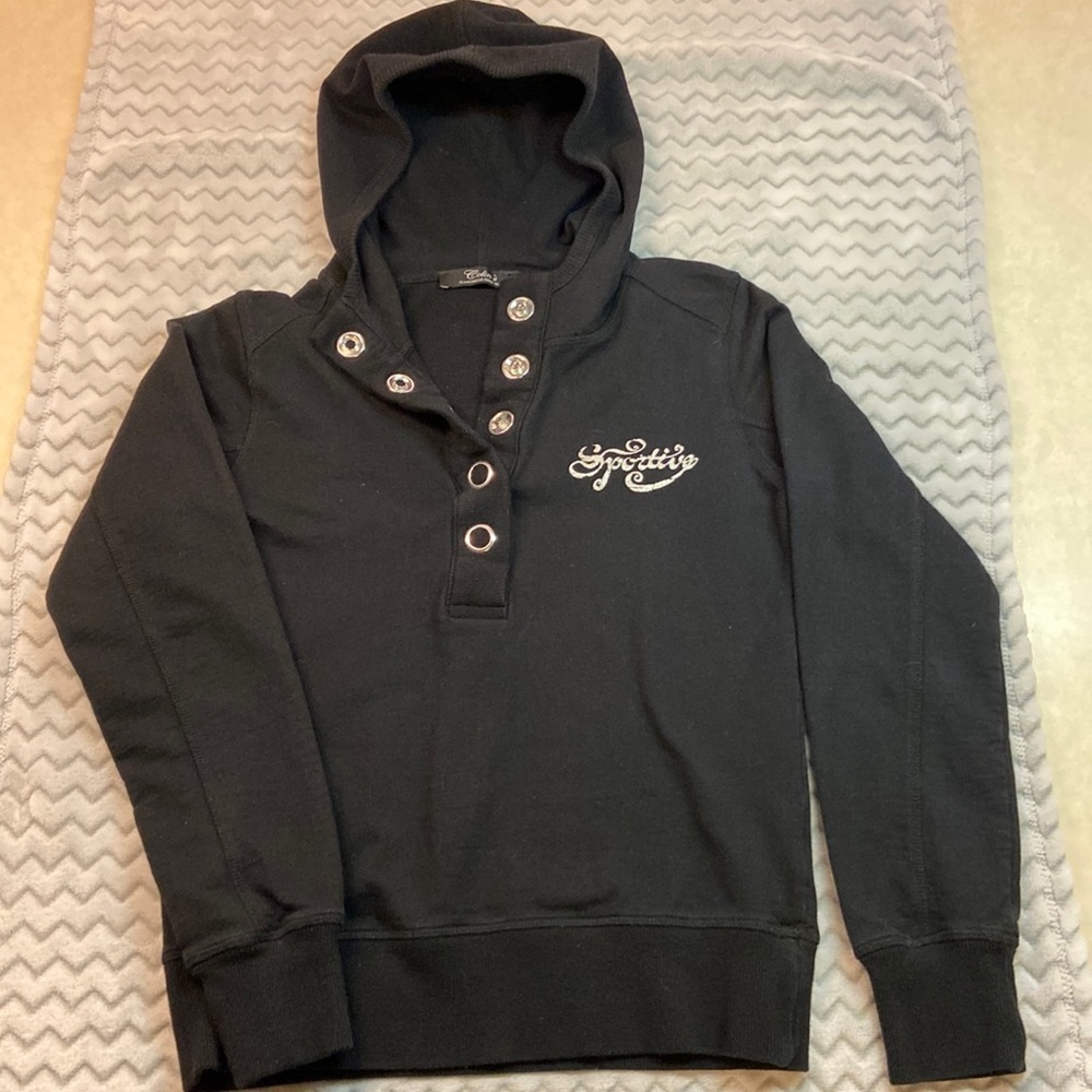 Colin’s Jeanswear Sweatshirt Hoodie in Black Silver “Sportive” Graphic.